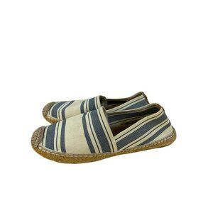 Tory Burch Beige Blue Striped Fabric Espadrille‎ Flat Slip-On Shoes 9.5 Designer
